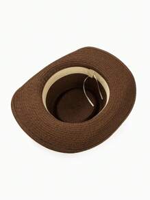 1 件装男士宽边草帽，圆顶卷边帽檐，适合春夏户外旅行搭配牛仔帽 - 彩色 - 查看 5