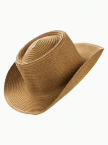 1 件装男士宽边草帽，圆顶卷边帽檐，适合春夏户外旅行搭配牛仔帽 - 彩色 - 查看 10