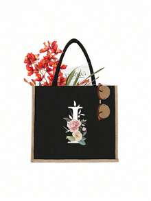 1入字母印花黑色手提包,黃色亞麻邊緣設計簡單大方,情人節禮物,為女性伴娘的個性化婚禮禮品袋,化妝包,旅行簡易收納袋,大容量旅行化妝包:非常適合戶外美容！適合婚禮、生日、沙灘和假期,是女性、母親、教師、朋友和伴娘的絕佳禮物。大包適合學生、返校和教師。它是一個輕便的休閒收納手提包,一個多功能購物袋,一個新設計,大容量,是理想的購物選擇。手提包、午餐袋,適合男女、情侶、日常使用、約會、生日、假期和返校,夏季、度假、海灘、旅行、上下班、商務、學生、野餐、露營、超市、日常收納 - 黑色 - 查看 23