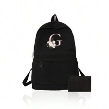 1 Set, A Black Printed Backpack And A Black Small Bag, Makeup Bag, Travel Storage Bag, Solid Color Cosmetics Wallet, Large Capacity Travel Makeup Bag: Very Suitable For Outdoor Beauty! Suitable For Weddings, Birthdays, Beaches, And Holidays, It Is The Best Gift For Family And Friends. This Is A Large Bag, Suitable For Students, Returning To School, And As A Gift For Teachers. It Is A Portable Leisure Storage Handbag, A Multifunctional Shopping Bag With A Novel Design And Large Capacity, Making It An Ideal Choice For Shopping - Black - View 15