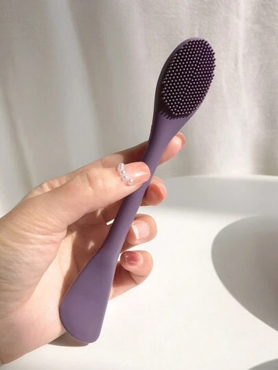 1支雙頭硅膠面膜刷,帶可拆卸面膜刷頭,深層清潔面部按摩器,高級紫色