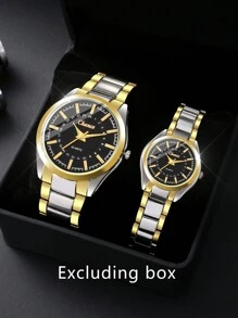 2pcs Fashionable Couple'S Round Alloy Dial Watch Set (For Men & Women) As A Gift For Students Returning To School
