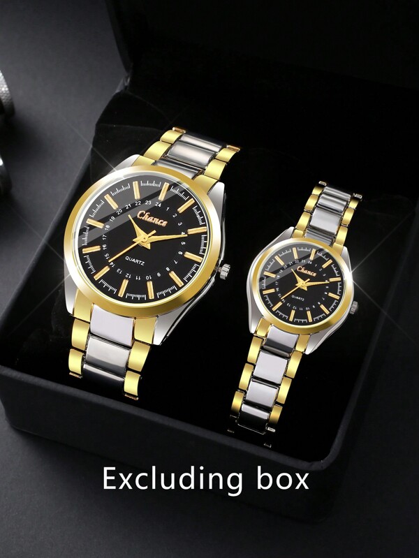 2pcs Fashionable Couple'S Round Alloy Dial Watch Set (For Men & Women) As A Gift For Students Returning To School