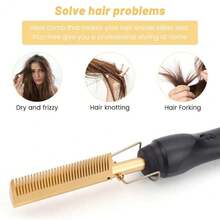 Black Heated Comb, Electric Ceramic Hair Straightener Comb For High Temperature Curly Hair Straight Hair, For Wet/Dry Hair, Beard Comb, Christmas Gift, Holiday Gift, Unisex - US A Type Plug(110-127V) - View 9