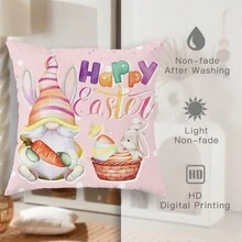 4入組復活節彩蛋小人兔花卉粉色抱枕套,可愛復活節抱枕套,天鵝絨裝飾抱枕套45*45cm/18"*18",適合復活節派對客廳臥室沙發床裝飾禮物 - 粉色 - 查看 7