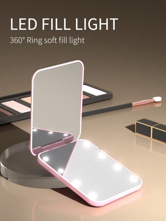 Pocket Mirror, 1X/2X Magnification LED Compact Travel Makeup Mirror With Light For Purse, 2-Sided, Portable, Folding, Handheld, Small Lighted Mirror For Gift  Cute Portable Led Lighted Magnifying Travel Makeup Mirror 1X/2X Magnification Folding Dual Sided Compact Handheld Illuminated Mirror For Home Tabletop Decoration, Bathroom, Dresser Vanity & Countertop Bedroom Travel Dormitory Mirror Women GiftCountertop Bedroom Travel Dormitory Mirror Women Gift