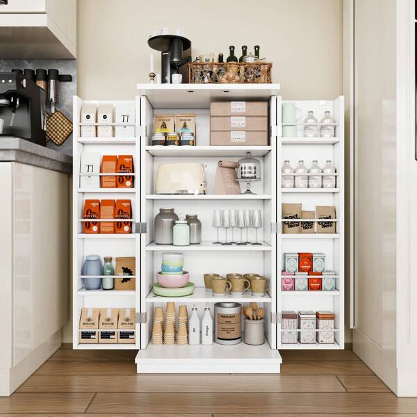Vongrasig Vongrasig 47in Pantry Cabinet, Wooden Kitchen Storage Cabinets Freestanding Cupboard With Doors & Adjustable Shelves, Storage Cabinet For Kitchen, Living Room, Dining Room