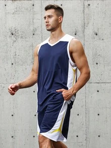 Men's Running & Casual Color Block Vest Shorts Basketball Set