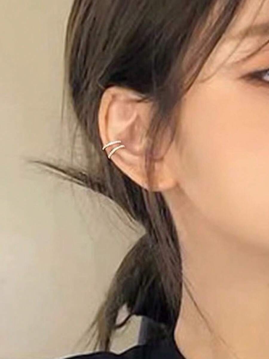 1 par de pendientes de oreja con cristales, pendientes elegantes minimalistas para mujeres, regalo para uso diario versátil - Un par de orejeras - Ver 1