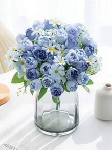 1/3pcs Silk Peony, Rose, Chrysanthemum Artificial Flower Bouquet, Bridal Bouquet, Wedding Decoration, DIY Wreath, Home Decor, Restaurant, Bedroom, Vase Decor, Birthday Party, New Year Gift, Graduation, Autumn Decor, Back To School Room Decor, Study Supplies - Blue - View 1