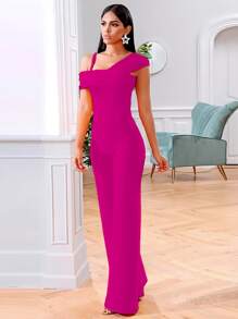 Fashion Fitted Asymmetrical Palazzo - 玫紅色 - 查看 3