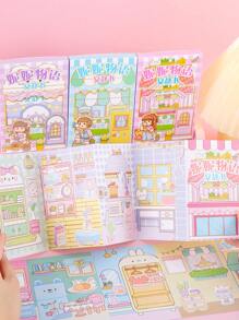 1盒由nini's Story設計的卡通安靜女孩主題貼紙,可用於diy情景貼紙書,不需剪切,手工製作專用 - 彩色 - 查看 1