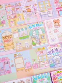 1盒由nini's Story設計的卡通安靜女孩主題貼紙,可用於diy情景貼紙書,不需剪切,手工製作專用 - 彩色 - 查看 7