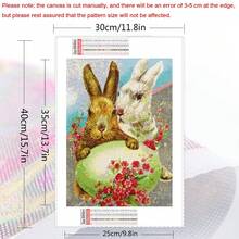 1入組鑽石畫復活節裝飾，2024新款鑽石刺繡兔子全圓形馬賽克蛋動物手工愛好 - 杏色 - 查看 2