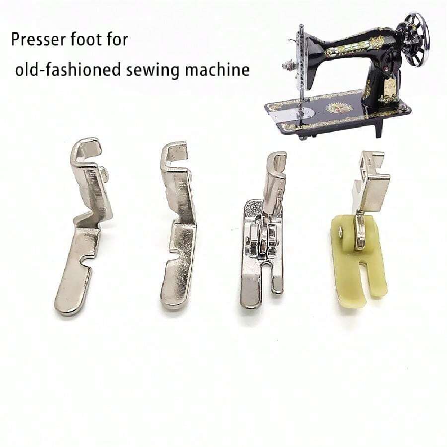 4pcs Vintage Sewing Machine Zipper Presser Foot Set (Iron Foot, Plastic Foot, Left Hole, Right Hole) - Silver - View 1