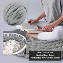 1只手編毛毯條紗枕頭毛線DIY，手臂編織粗毛線，製作背包的柔軟厚實毛線，手工毛毯的粗毛線，枕頭DIY家居裝飾之用 - 灰色 - 查看 6