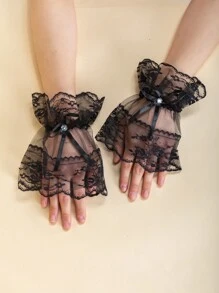 1 双女士蕾丝手套，性感短款蕾丝半指蕾丝边防晒驾驶骑行新娘手套，春夏 - 半指手套 - 查看 11