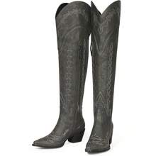 Women's Over-The-Knee Cowboy Boots-Western Thigh High Boots-Knee High Cowgirl Wide Calf Boots With Slide Zipper - màu đen - Xem 1