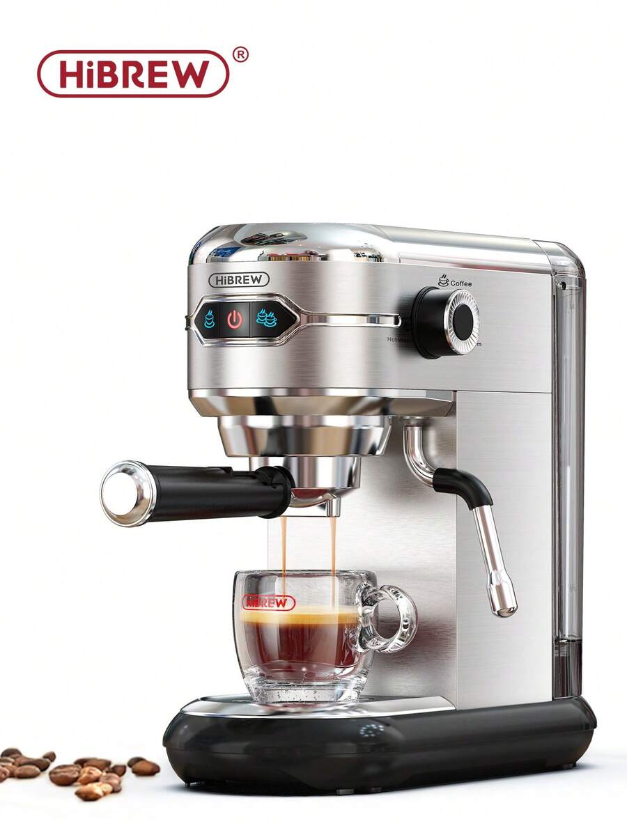 Máquina de café espresso HiBREW Cafetera 19 Bar Inox Semiautomática Super Slim ESE POD & Polvo Café Latte o Cappuccino Máquina de café con agua caliente H11
