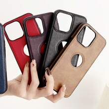 Luxury Leather Business Phone Case Compatible With Iphone 15 14 13 12 11 Pro Max XS XR X SE 7 8 Plus With [LOGO VIEW WINDOW] Ultra Slim Shockproof Cover-Brown