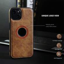 Luxury Leather Business Phone Case Compatible With Iphone 15 14 13 12 11 Pro Max XS XR X SE 7 8 Plus With [LOGO VIEW WINDOW] Ultra Slim Shockproof Cover-Brown