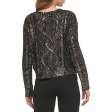 DKNY Womens Metallic Crew Neck Pullover Sweater - 黑色/銀色 - 查看 2
