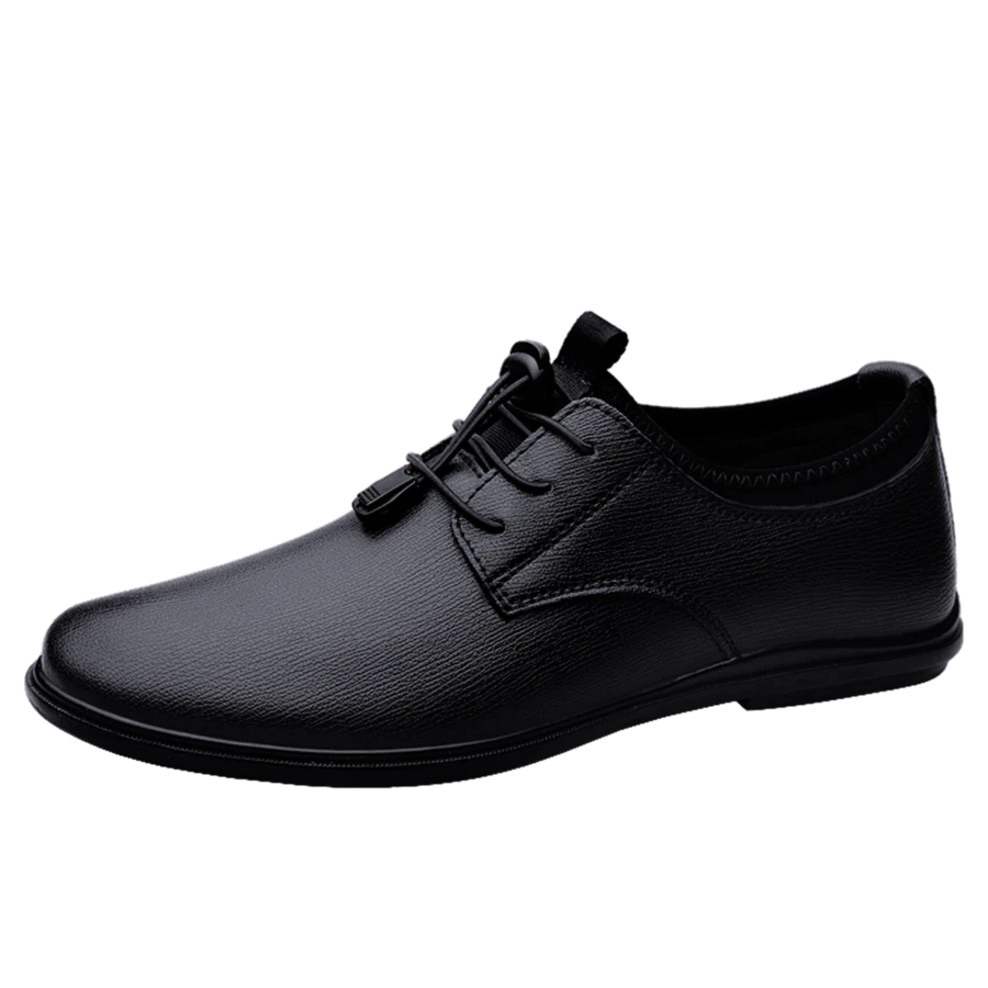 男士商務懶人鞋,方便彈性帶設計,時尚休閒皮鞋 - 黑色花紋 - 查看 1