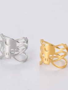 1個不鏽鋼中空新月形、心形、骷髏頭戒指,適用於女性,適合庞克派對 - 骷髏頭 - 查看 7