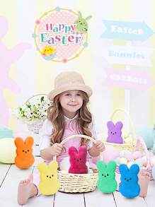 1PC Rabbit Plush Doll, Easter Bunny Plush Toys, Soft Simulation Stuffed Animal Doll, Colorful Easter Decorations, Birthday Easter Gifts - Blue - View 5