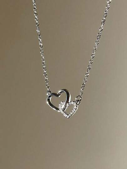 1 st. Ins stil Länkad Hjärtan Halsband För kvinnor , CZ Inlagd Hänge Romantisk present  För Flickvän , Vän