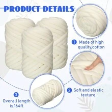 1入組手編毛毯枕頭毛線DIY，粗毛線手臂編織，適用於袋子的柔軟毛線，手工毛毯專用厚毛線，枕頭DIY家居裝飾 - 白色 - 查看 9