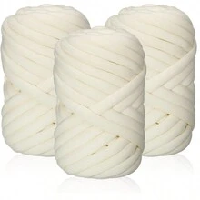 1入組手編毛毯枕頭毛線DIY，粗毛線手臂編織，適用於袋子的柔軟毛線，手工毛毯專用厚毛線，枕頭DIY家居裝飾 - 白色 - 查看 5