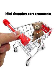 1個創意迷你購物車,金屬迷你購物車,手工藝品擺件,迷你推車,桌面擺件,文具收納 - 紅色 - 查看 2