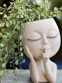 人臉盆栽,帶排水孔的樹脂盆栽適用於室內外植物,獨特的花盆,是朋友和家人的完美禮物 - 彩色 - 查看 10