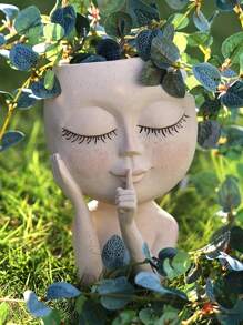 人臉盆栽,帶排水孔的樹脂盆栽適用於室內外植物,獨特的花盆,是朋友和家人的完美禮物 - 彩色 - 查看 11