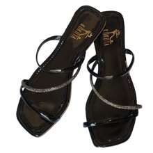 Women's Rhinestone Cross Strap Flat Sandals Summer - 黑色 - 查看 2