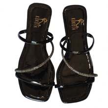 Women's Rhinestone Cross Strap Flat Sandals Summer - 黑色 - 查看 1