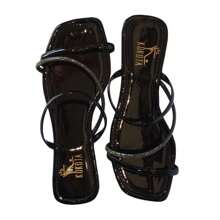 Women's Rhinestone Cross Strap Flat Sandals Summer - 黑色 - 查看 3