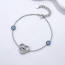 土耳其藍色眼睛魔鬼之眼手鐲,藍色邪惡之眼心形手鐲配鑽石,女性手鐲