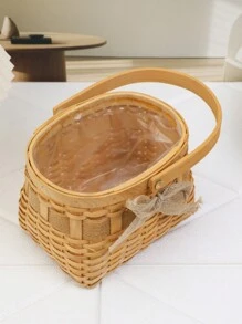 1入組黃色手工節日緞帶花籃，供插花用的柳條籃 - 黃色 - 查看 4