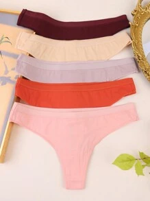 5 Piezas/set De Tangas Sexis De Color Sólido Para Mujeres - Multicolor - Ver 2