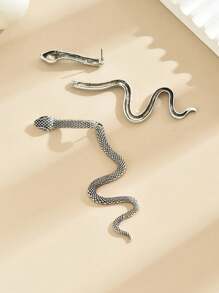 1 Pair Unique Snake Texture Earrings, Vintage Punk Minimalist Delicate Creative Earrings Suitable For Friends, Couples, Parties, Y2K Style, Halloween Valentines,Mom,Mother,Mother's Day,Gift - Antique Silver - View 7