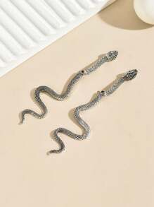 1 Pair Unique Snake Texture Earrings, Vintage Punk Minimalist Delicate Creative Earrings Suitable For Friends, Couples, Parties, Y2K Style, Halloween Valentines,Mom,Mother,Mother's Day,Gift - Antique Silver - View 5