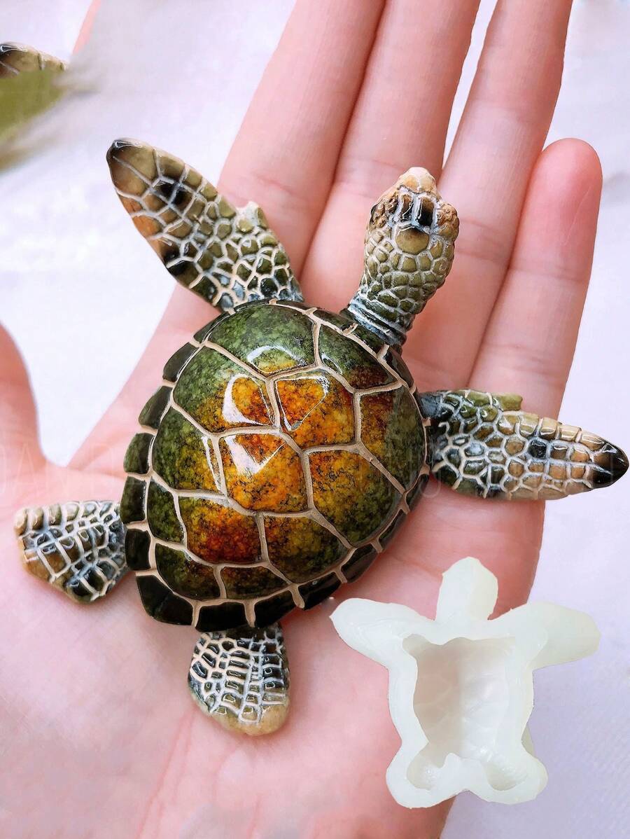 1 件装可爱乌龟硅胶模具 3D 乌龟石膏肥皂环氧树脂模具 DIY 鱼缸水泥装饰模具 - 白色 - 查看 1