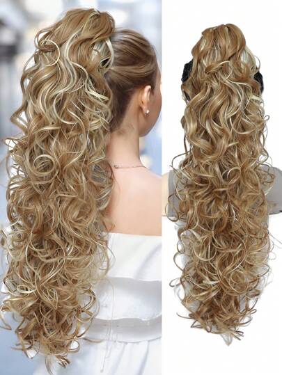 26 Inch Natural Long Body Wave Ponytail Hair Extension Synthetic Heat Resistant Hair Claw Curly Wavy Ponytail Hairpieces For Women Blonde With Brown Chocolate Black Multi-Color White Woven Ponytail Hair For Daily Holiday Cosplay Party Used And Chinese New Year Gifts