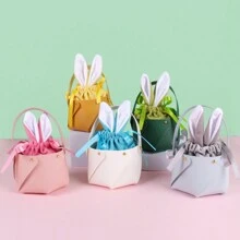 1 Peça Bolsa De Mão Em Forma De Cesta Com Orelhas De Coelho Da Páscoa Para Embalagem De Presente De Festa Ou Porta-ovos De Doces - Multicolorido - Ver 1