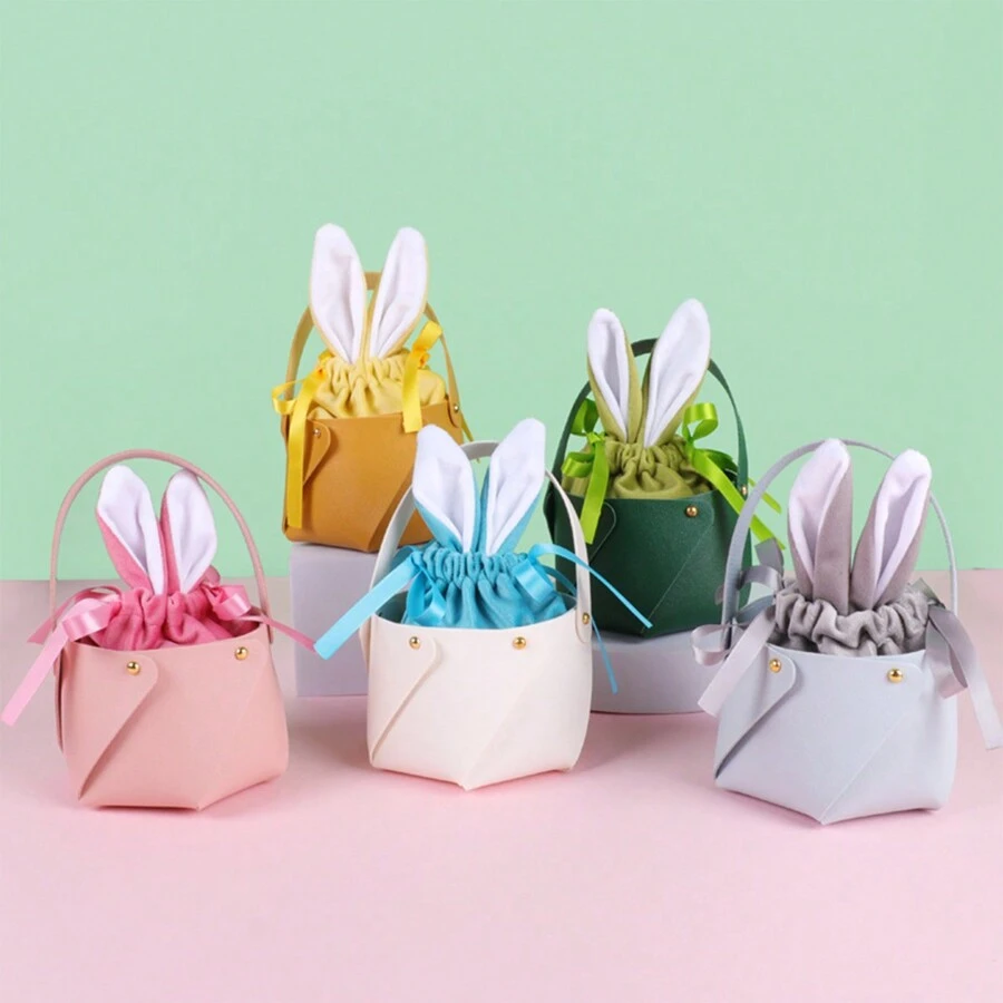 1 Peça Bolsa De Mão Em Forma De Cesta Com Orelhas De Coelho Da Páscoa Para Embalagem De Presente De Festa Ou Porta-ovos De Doces - Multicolorido - Ver 1