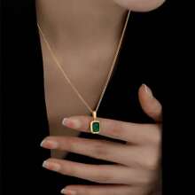 1 Pieza Collar Con Colgante De Esmeralda - Dorado - Ver 8