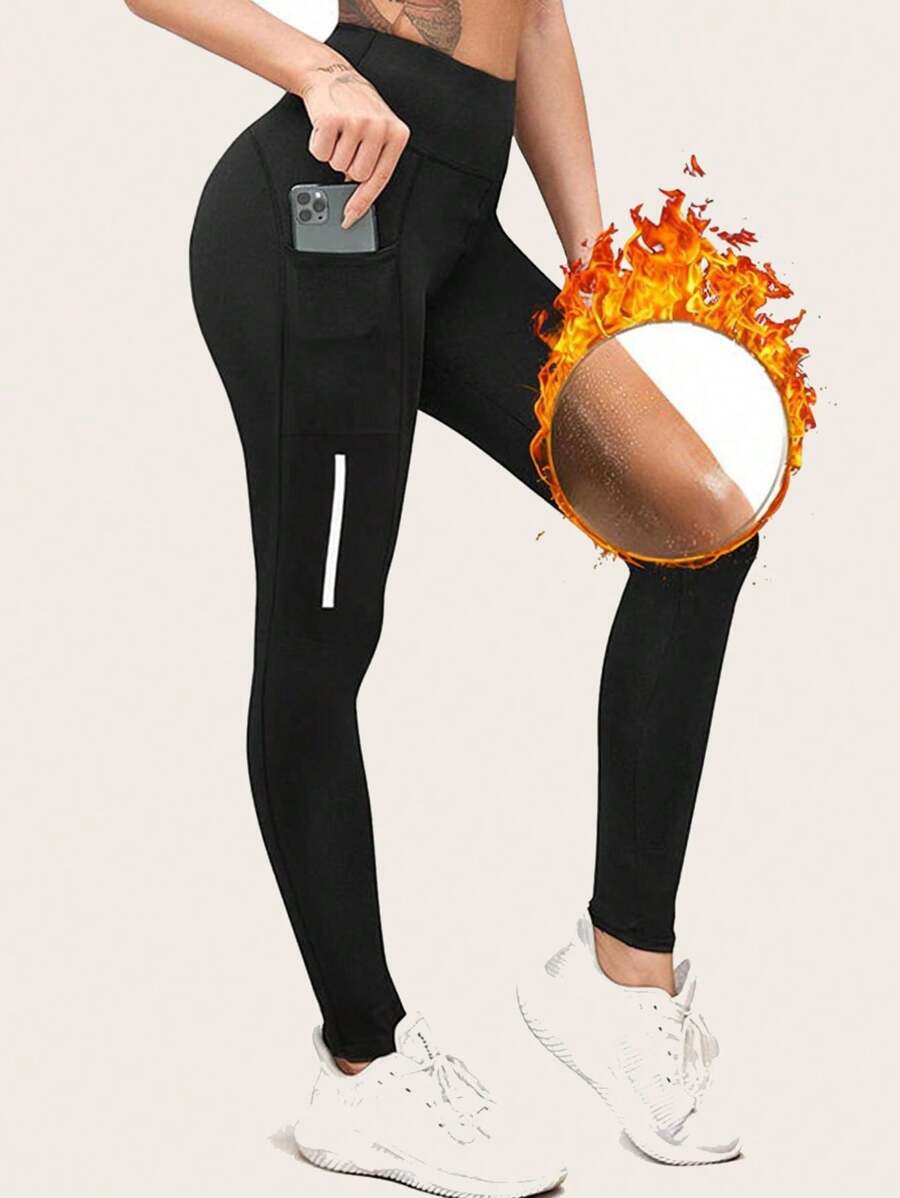 Women's High-Waisted Shapewear Athletic Leggings, Sports Pants - Black - View 1