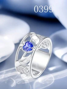 1入時尚極簡寬帶單鑽石戒指,適用於女性,情人節、約會、求婚、婚禮的完美禮物 - 寬面 - 查看 5